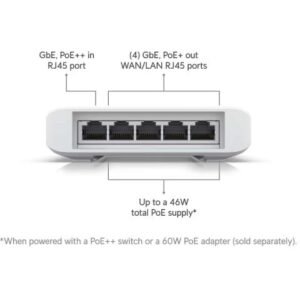 UniFi 5-Port 46W PoE Switch Layer 2 for In/Outdoor, PoE++ Powered