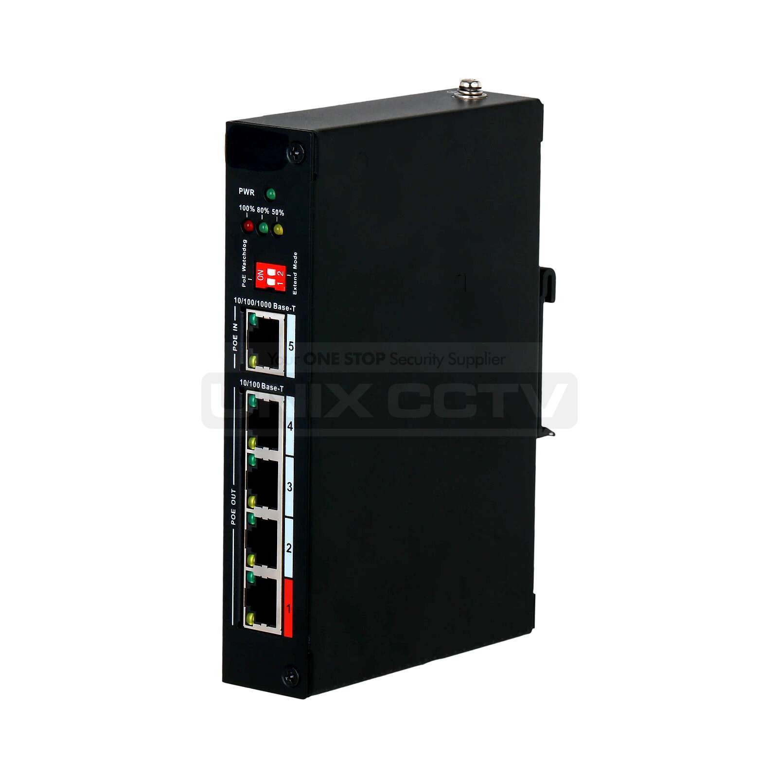 Eyemax 5-Port PoE Extender with 4-Port PoE Out and 1-Port PoE In